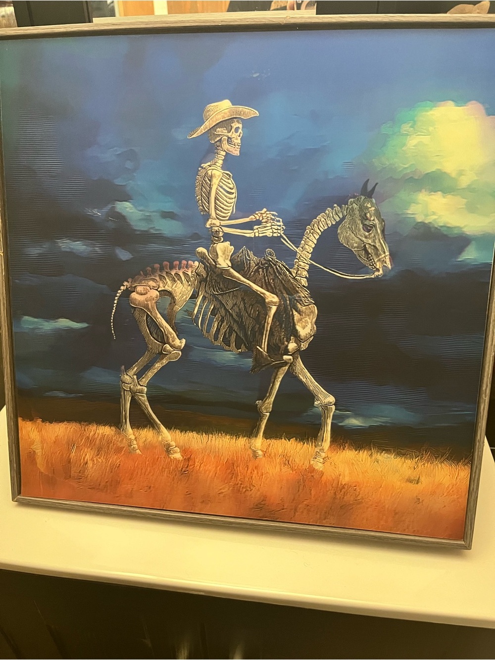 Blue & Orange Skeleton Rider Wall Art Print